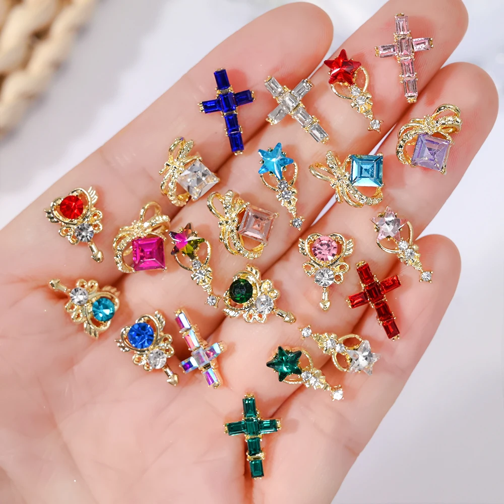 

10Pcs Luxury Rhinestone Alloy Charms Nail Jewelry Shiny Glitter Diamond Nail Art Decoration Crystal Love Cross Manicure Parts &I