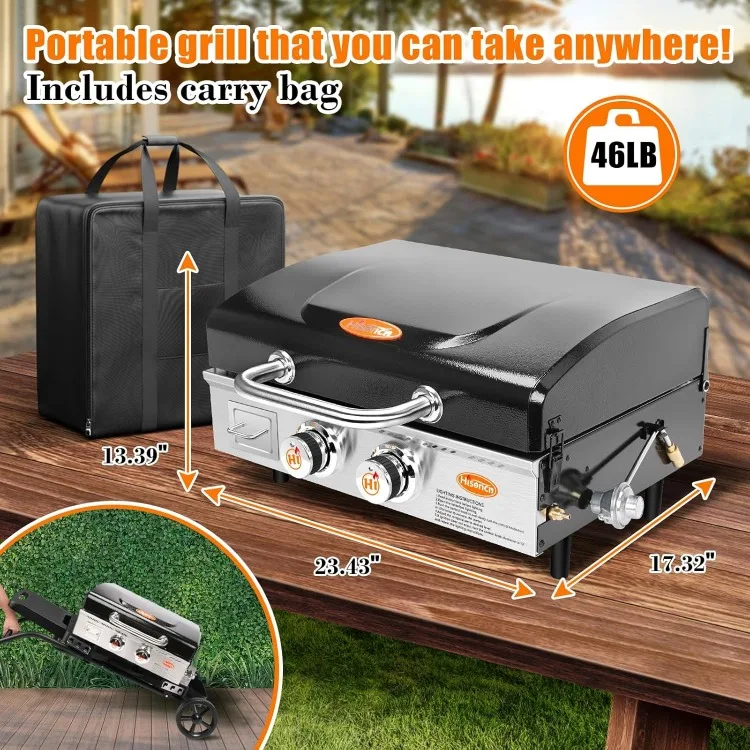 Portable Flat Top Grill Propane Gas Grill for Outdoor, Camping, Tabletop, Kitchen, Tailgating, RV - 348 sq. in. Heavy Duty