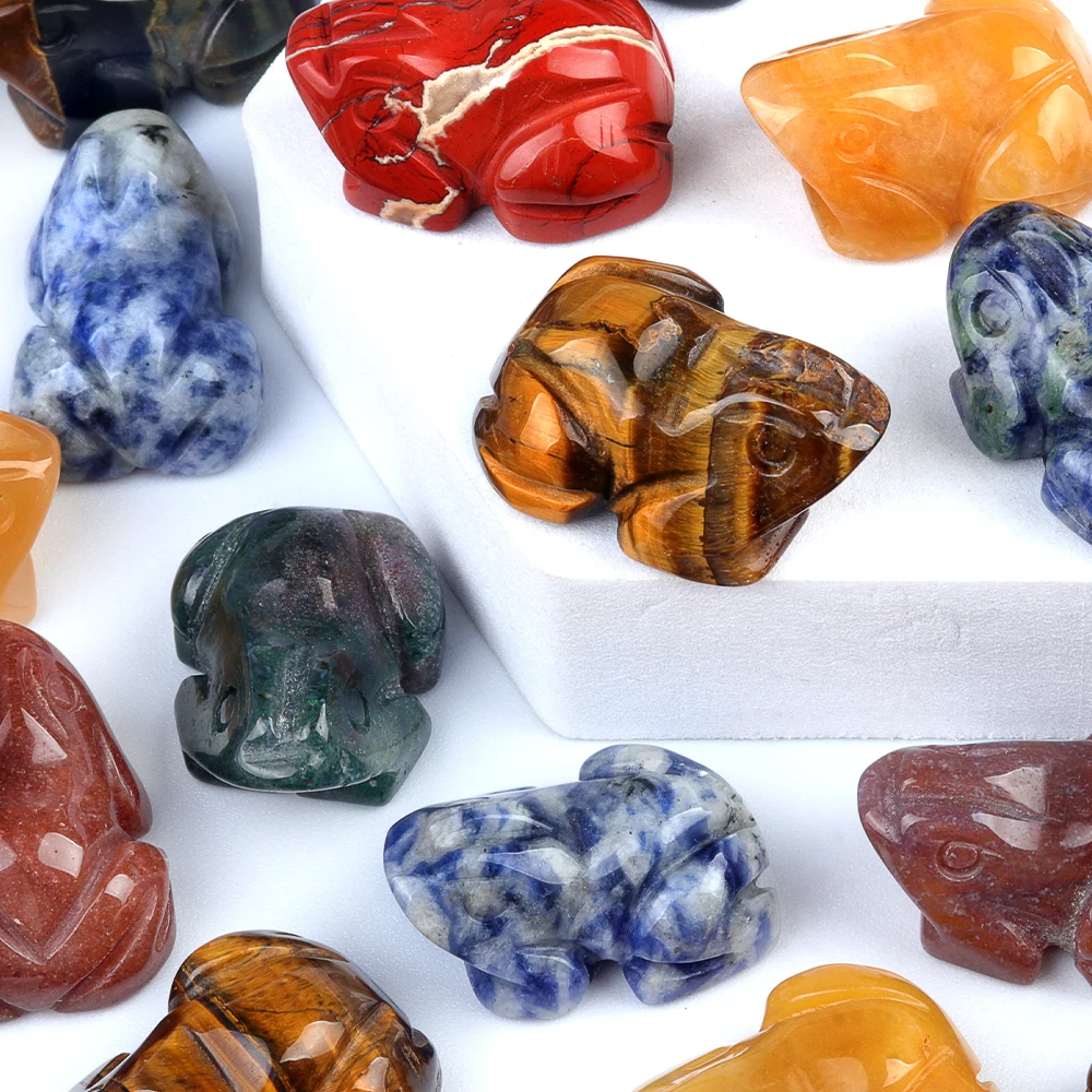 1PC Crystal Natural Semi-precious Stone Carved Frog Ornaments Table Mini Stone Decoration Home Handicrafts Landscape Ornaments