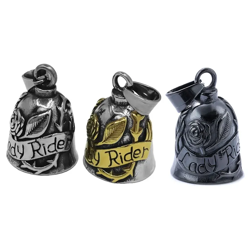 Rose Lady Rider Biker Bell Pendant Stainless Steel Fashion Live To Ride Eagle Christmas Gift For Women SWP0689A