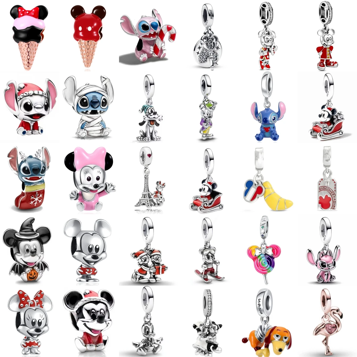 Miniso Disney 925 Sterling Silver Mickey Ice Cream Christmas Sleigh Charm Pendant Fit Original Bracelet Women DIY Jewelry Gift