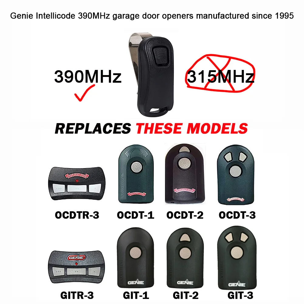 Imagem -02 - Genie G1t-bx Intellicode Portão de Controle Remoto para Genie Git1 Git2 Git3 Gitr-3 Overheaddoor Abridores Porta Garagem 390mhz Novo