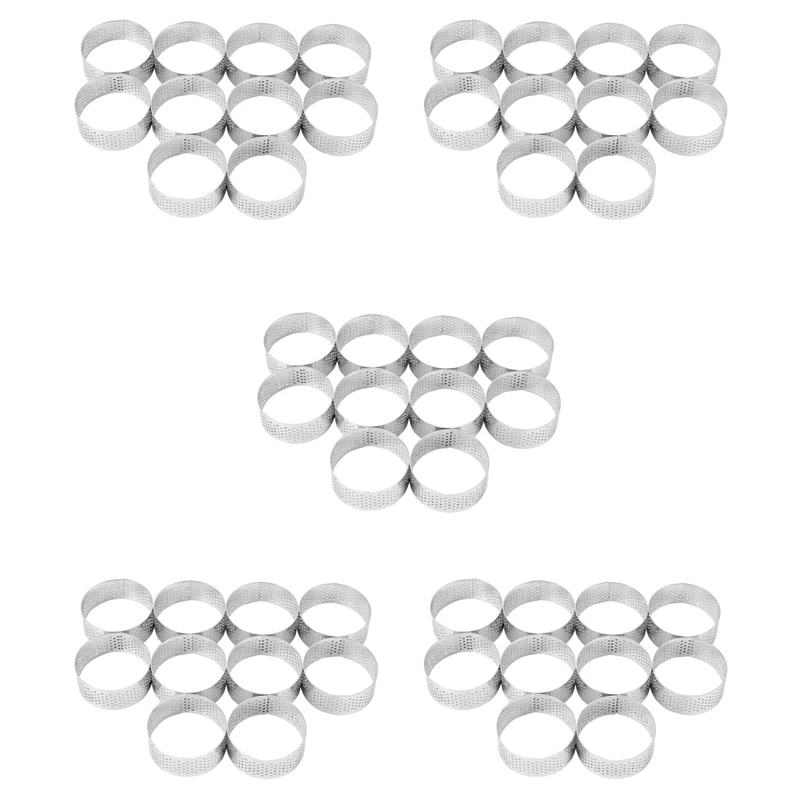 

50 Pack 5Cm Stainless Steel Tart Ring, Heat-Resistant Perforated Cake Mousse Ring, Round Ring Baking Doughnut Tools