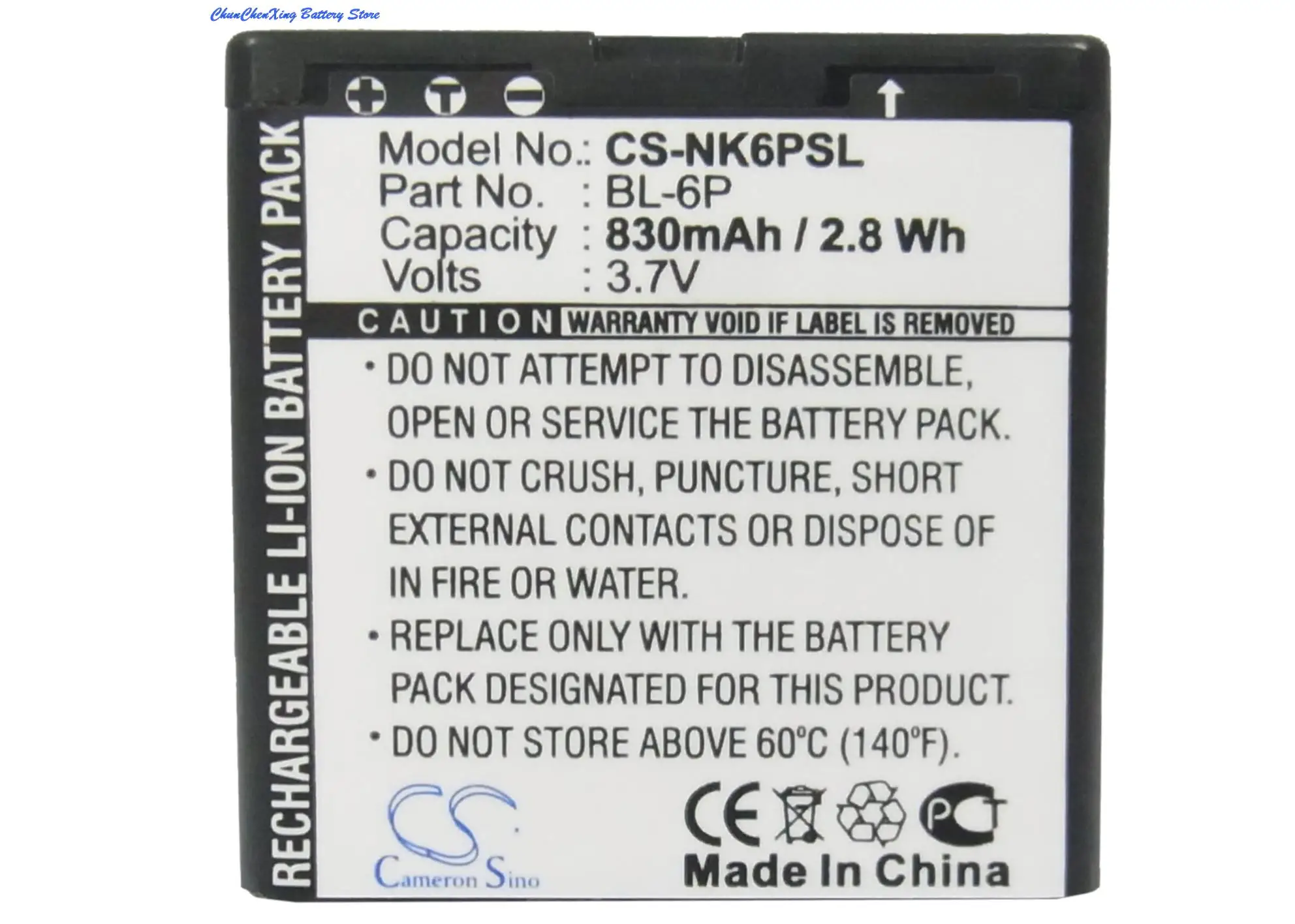 Cameron Sino 830mAh Battery BL-6P, BP-6P for Nokia 6500, 6500C, 7900, 7900P, for Mobiado 105 Damascus, for Seecode S40