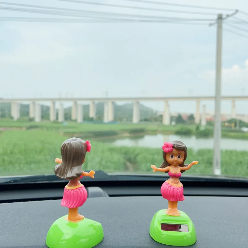 Novo havaí solar feriado menina brinquedos engraçado balanço dança grama saia menina brinquedo solar escritório desktop decoração do carro ornamentos