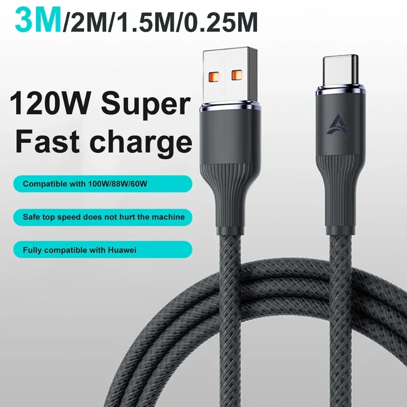 MAOYYE 120W Fast Charging Cable USB A To USB C 0.25/1/2/3m  Braid Data Line for IPhone 15 16 Xiaomi Huawei P60 Phone Charge image 2