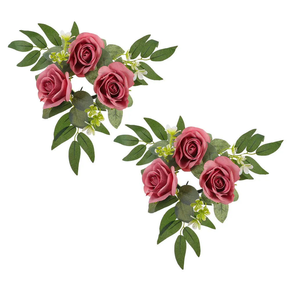 

2Pcs Ring Wreath Artificial Flower Ring for Pillar Candles Wedding Party Decoration Flower Centerpieces