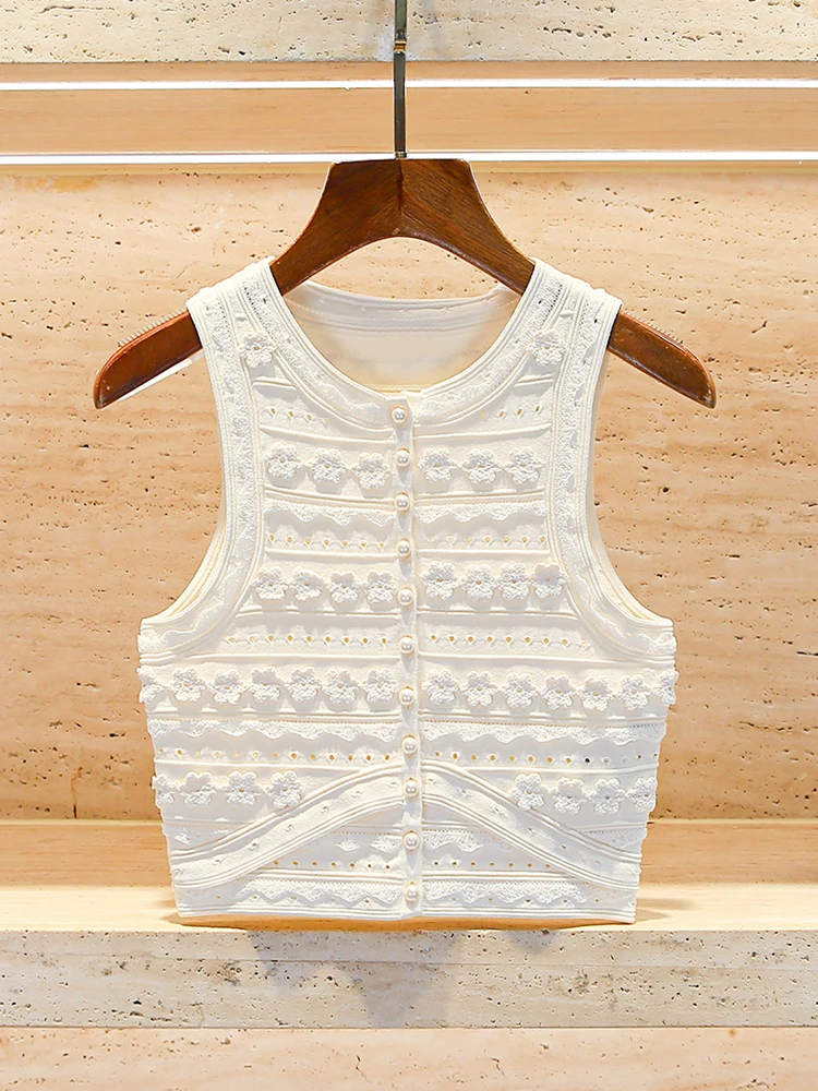 

S Home Nan You High End Women's Short Knitted Vest Spring 2025 Hook Flower Design Fragile Style Top Quality Chinese Production