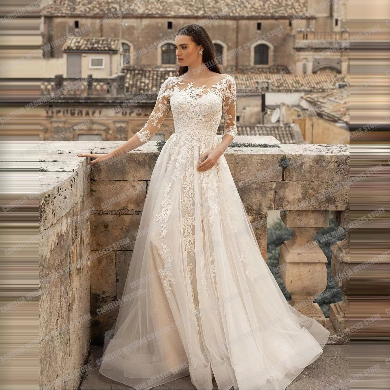 Abiti da sposa squisiti per le donne 2024 una linea delicata Sexy pizzo Applique Tulle abiti da sposa grazioso manica lunga Vestido personalizzato