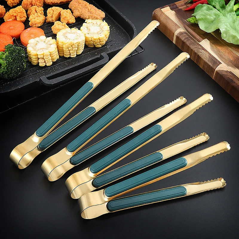 Stainless Steel Long Handle Food Tong Korean Style Non-Slip BBQ Bread Buffet Clamp Ice Clip Kitchen Utensils