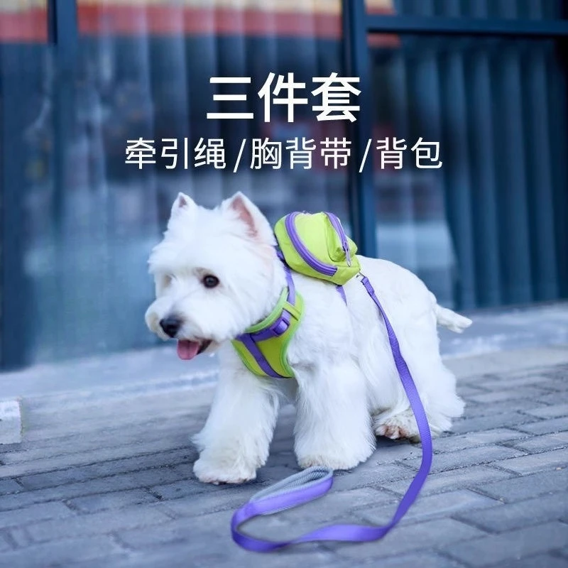 Vest Dog Harness with Storage Bag Traction Leash Multiple Colors for Small Medium Dogs Outdoor Walking