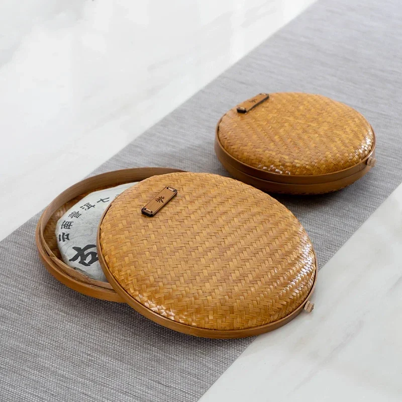 

Чисто ручной работы из бамбукового плетения, бамбуковая коробка для чая Пуэр, японский кунг-фу, чайный сервиз, детали для хранения