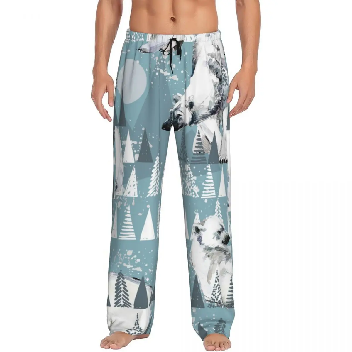 Custom Printed Men's Pajama Pants Winter Polar Bear Watercolor North Wildlife Sleepwear Sleep Lounge Bottoms with Pockets