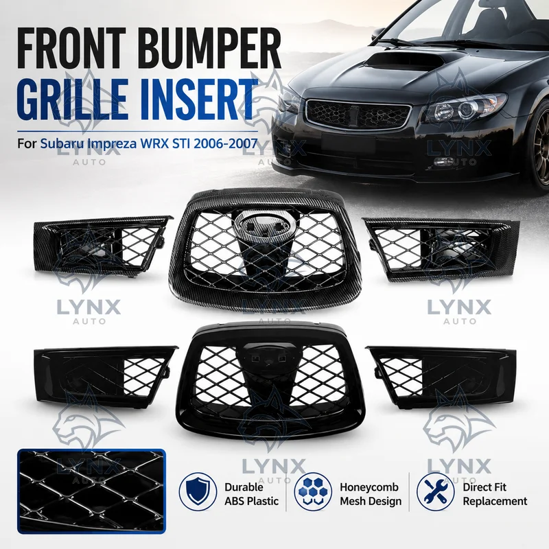 For Subaru Impreza WRX STI 2006-2007 Front Bumper Grille Replacement Mesh Insert ABS Gloss Black Honeycomb Car Styling