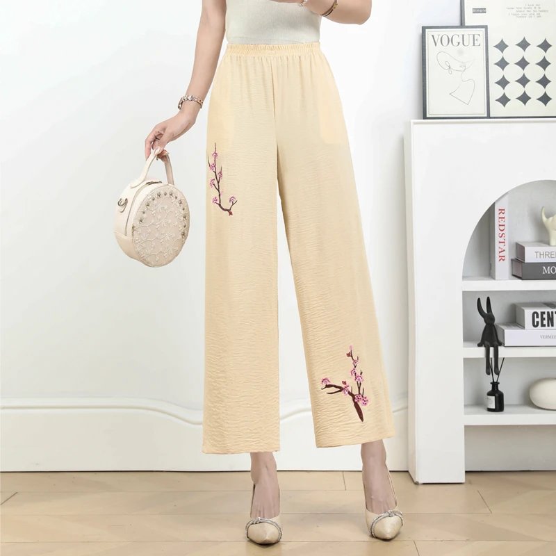 Plus Size Straight Leg Pants Women's Elastic Waist Loose Pants New 2024 Street Women's Casual Clothing Home Trousers