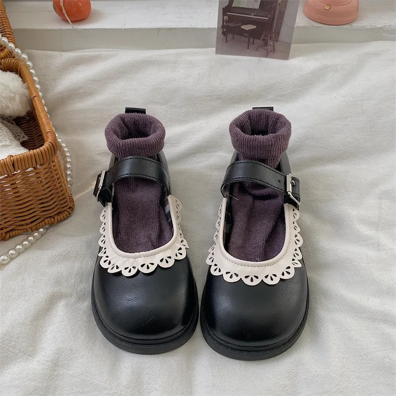

New British-style Flat Lace Shallow Opening One-button Small Leather Shoes For Japanese Soft Girls Low-top Single Shoes