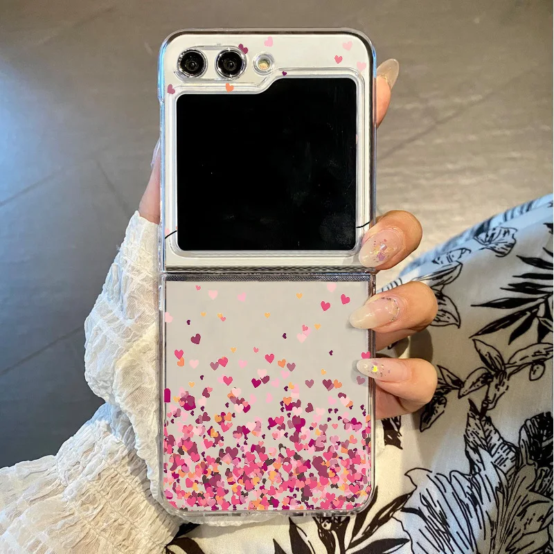 Liebe Herz Muster Klar Telefon Fall Für Samsung Galaxy Z Flip 7 FE 6 5 4 3 Transparente Klapp Abdeckung für Samsung Z Flip5 Flip6