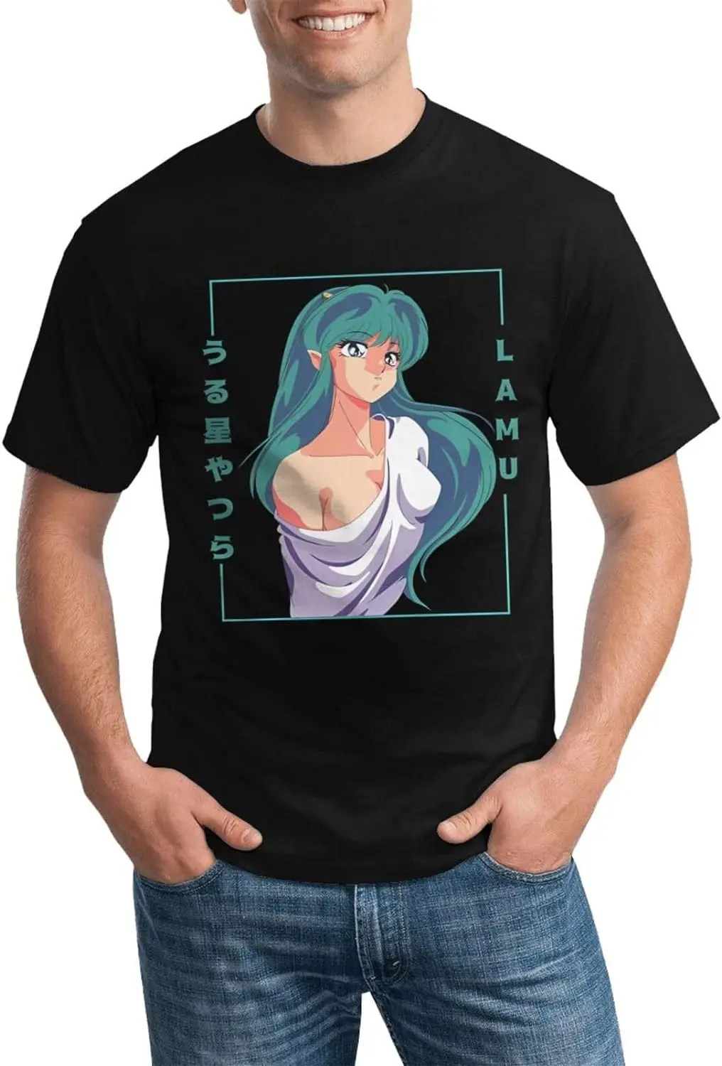 Urusei Anime Yatsura Shirt Men's Breathable Graphic Custom Short Sleeve Tshirt Fashion Crew Neck Tees Tops Black