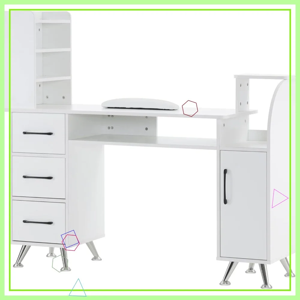 

Профессиональный стол для маникюрного салона с местом для хранения, подушкой на запястье и станцией для макияжа — белая рабочая станция красоты