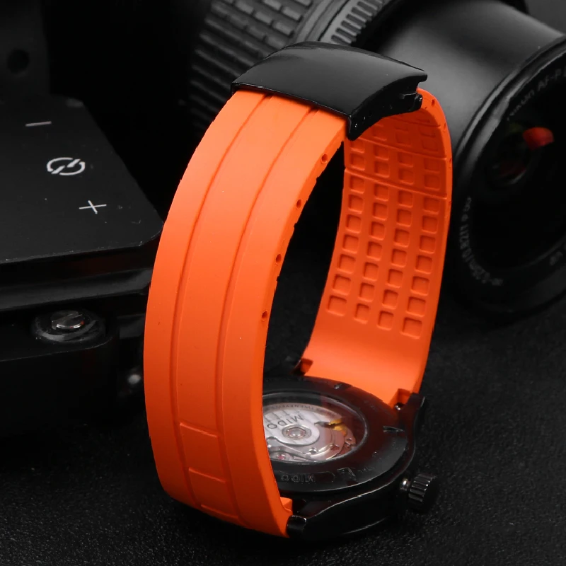 Curved End Rubber Bracelet For Mido Helmsman M005 Watch Strap Orange Rudder m005614 m005430A Male Bracelet Watchband 22mm 23mm