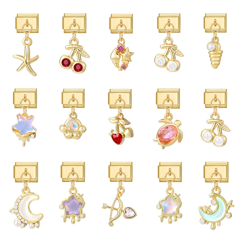 Ocean Series Charm Shell Jellyfish Octopus Turtle Italian Charm Links Fit 9mm Bracelet Stainless Steel DIY Jewelry Making