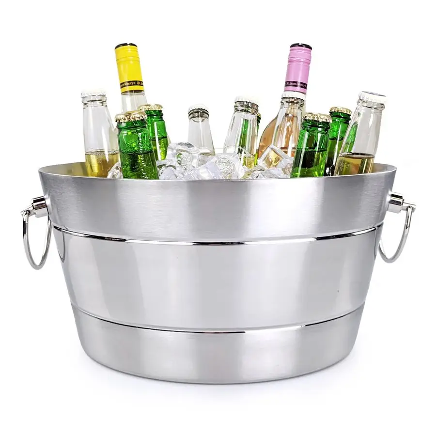 

Stainless Steel Ice Bucket for Parties, Double Wall Insulated Anchored Brushed Drink Tub amp Wine Bucket with Double Hinged Hand