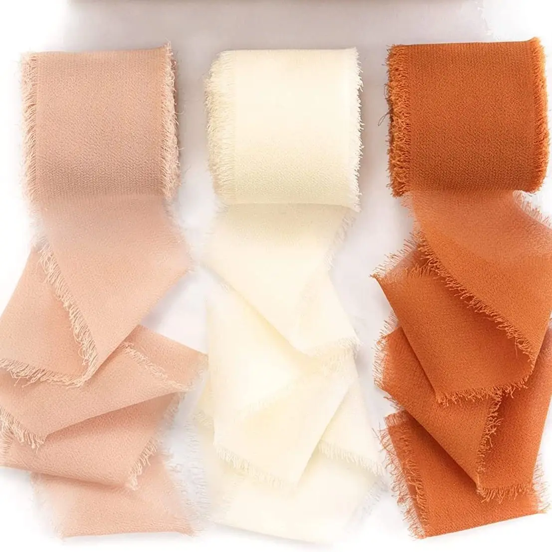 Mix 3 Rollen 5 m handgefertigtes Fransen-Chiffon-Seidenband aus Gaze, weiße und grüne Bänder, Set für Hochzeitsgeschenke, Verpackung von DIY-Dekorationen – Detail 6