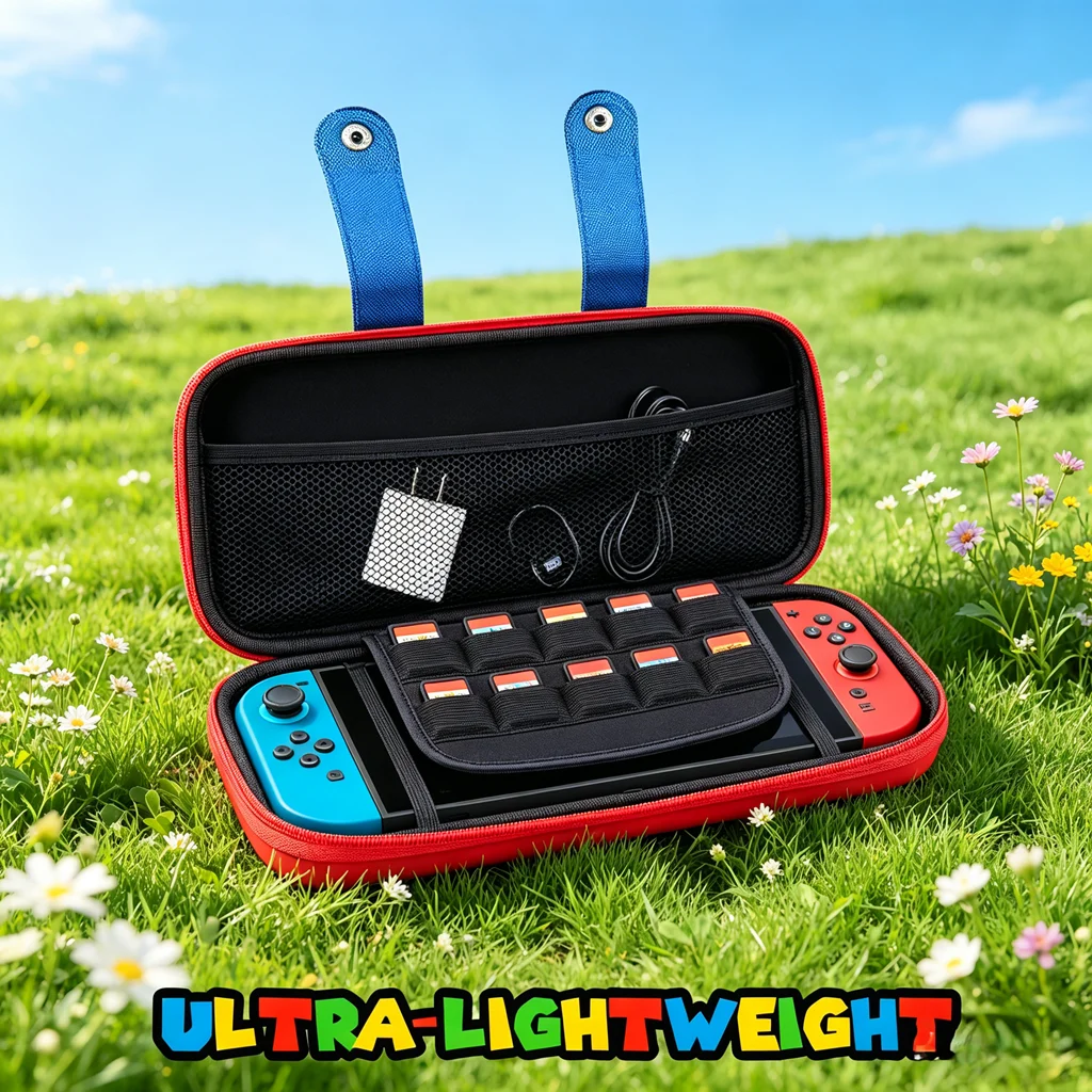 Compact Red Blue Pixel Themed Case for Nintendo Switch 2 with 10