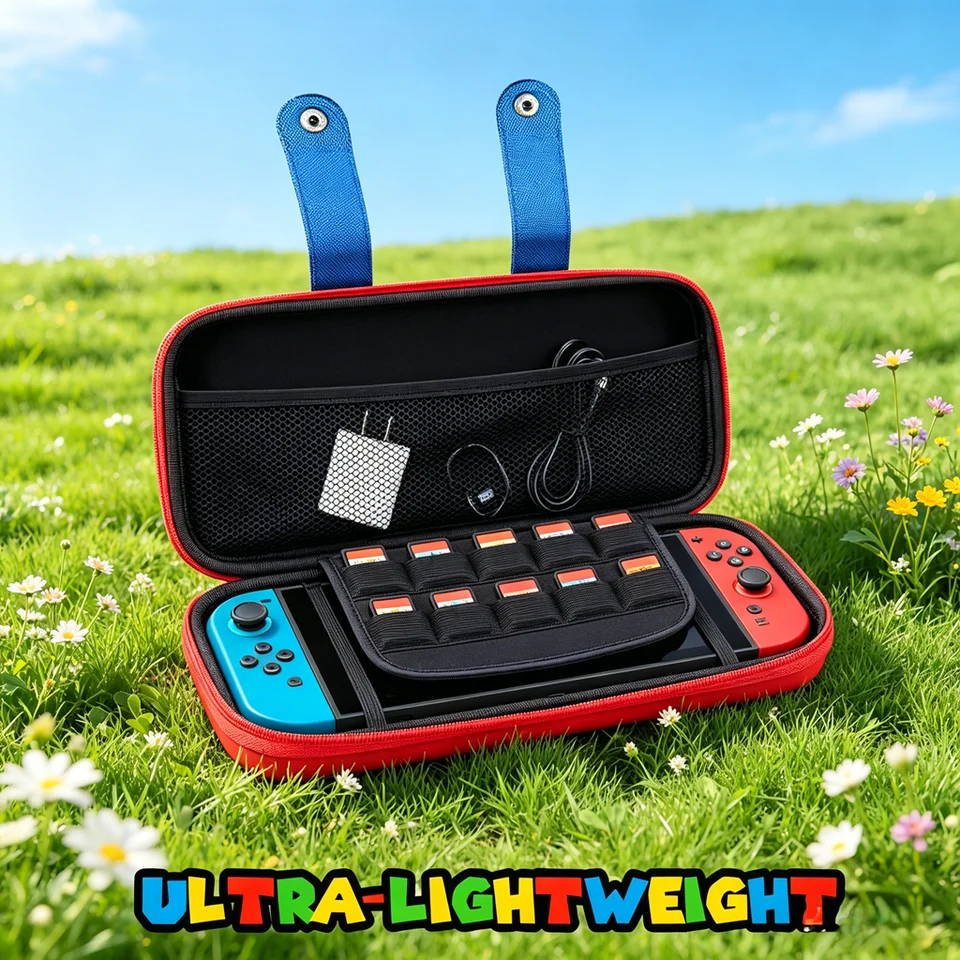 Compact Red Blue Pixel Themed Case for Nintendo Switch 2 with 10