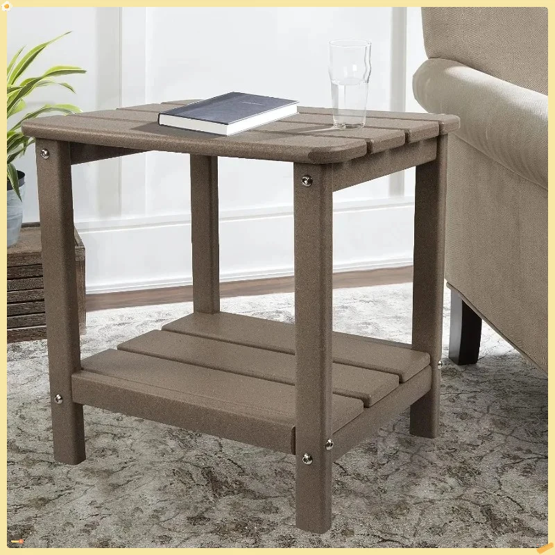 Mesa auxiliar duradera color topo para patio exterior y uso en interiores: diseño rectangular clásico