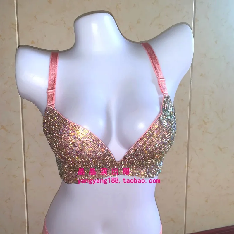 Ensemble de soutien-gorge de danse du ventre en diamant, Bikini personnalisé, sous-vêtements, pôle en acier, robe de spectacle sur scène, vêtements de danse exotiques