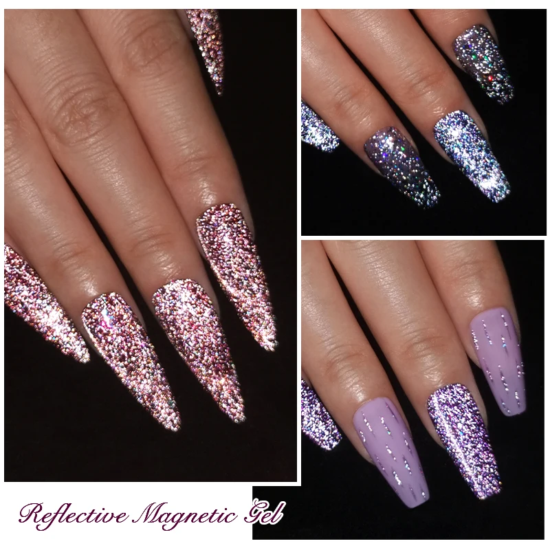 9pcs Reflective Glitter Cat Magnetic Gel Nail Polish Set Wine Red Glitter Semi Permanent Soak Off UV Gel Varnish Nail Supplies