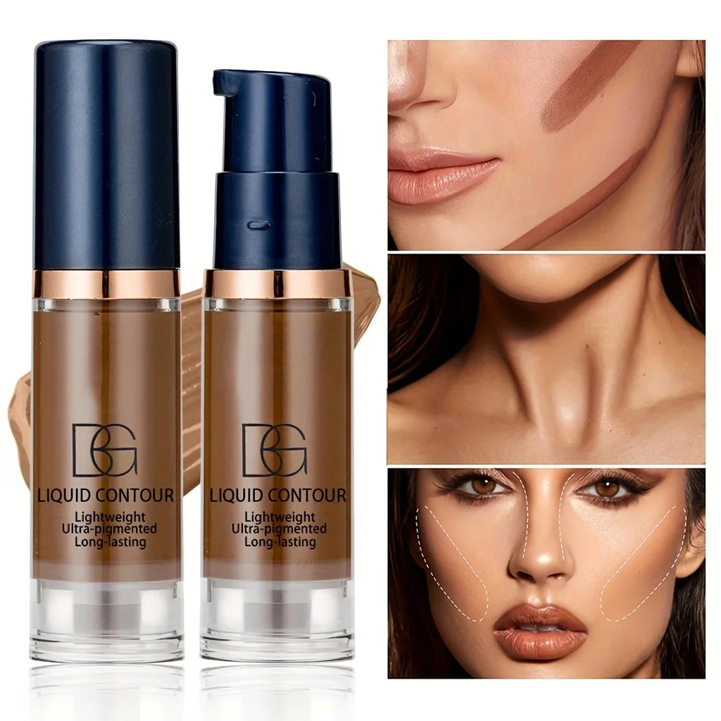 Crema de contorno líquido de 2 colores, efecto mate de larga duración, textura sedosa e impermeable, efecto mate, bronceador facial, Maquillaje facial