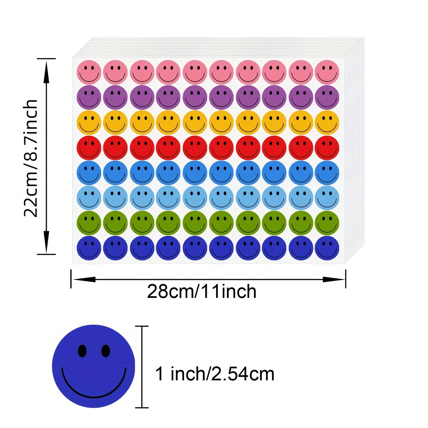 800 Pcs Happy Face Stickers 10 Sheets Stickers Teacher Stickers. 8 colors 1 inch