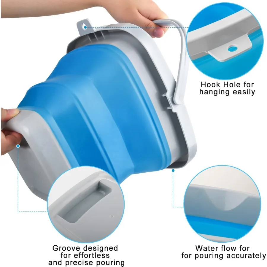 دلو ممسحة قابل للطي ودلو للثلج 5L 1.3 جالون للتنظيف المنزلي من السيليكون مماسح الغبار دلو مستلزمات تنظيف الحمام المحمولة #4