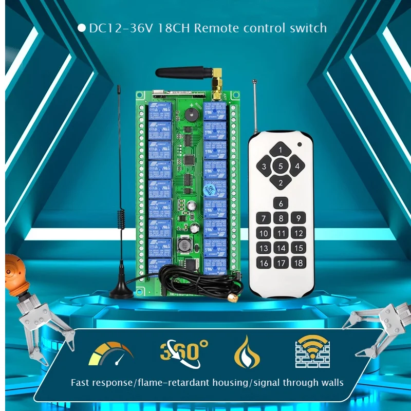 

433mhz DC 12V 24V 18CH RF Wireless Remote Control switch 1000 m Agriculture security industry control 10A relay