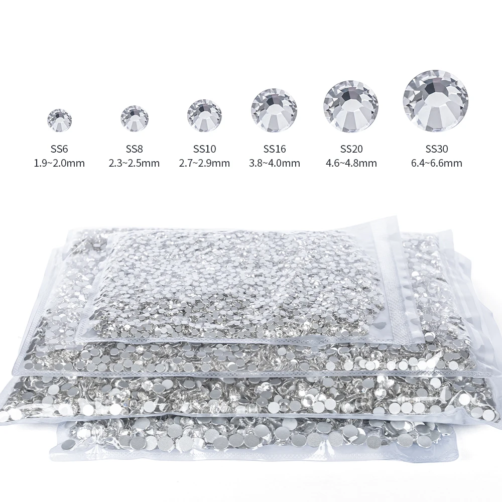 QIAO 2000pcs-10000Pcs/lot SS3-SS30 Crystal 3D Nail Art Decoration  Silver Flatback Rhinestones Glitter Gems Top Quality For DIY