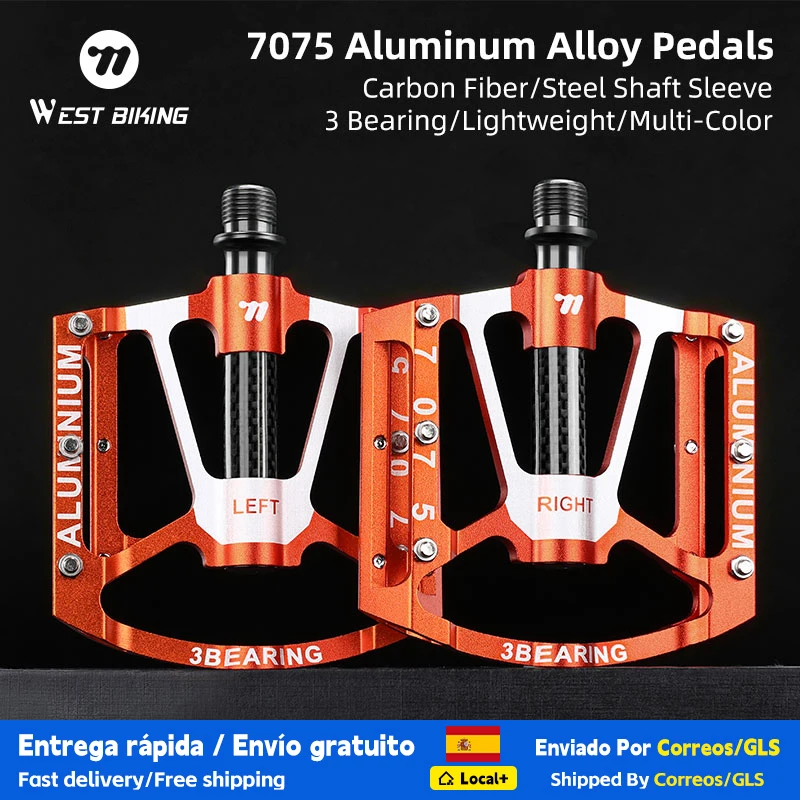 WEST BIKING Ultraleichte Carbonfaser-Fahrradpedale 7075 CNC-Aluminiumlegierung 3-Lager-Pedale MTB Dirt Bike Rutschfeste Fahrradpedale