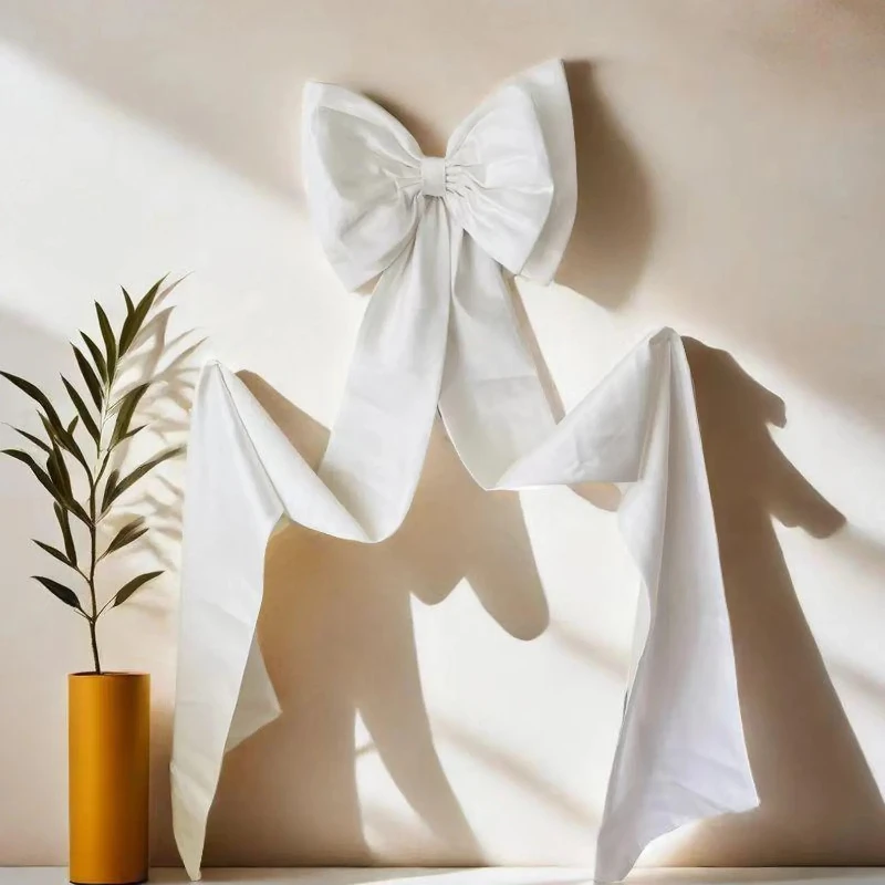 

White Bow Satin Wedding Accessories - Long Train Veil, Waist Ornament, Simple & Elegant Bridal Essentials