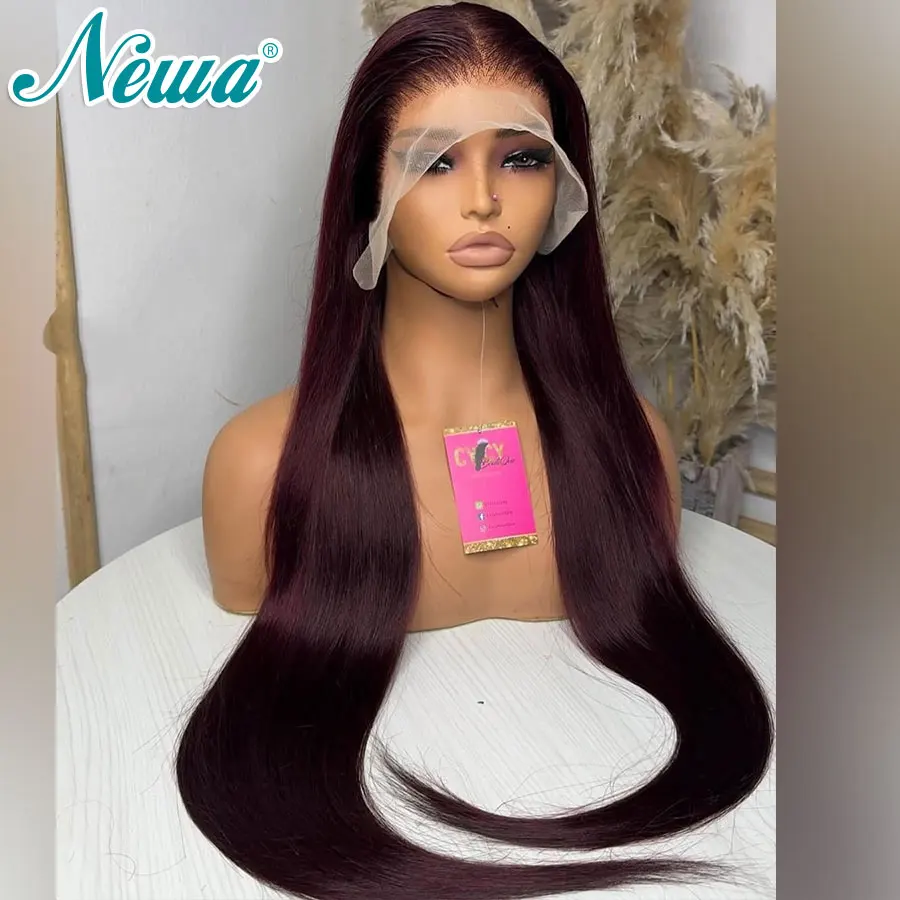 

Long Silky Straight Colored Wig 34in 13X6 Lace Front Wig Transparent Lace 99j Human Hair Wig Pre Plucked Glueless Wigs For Women