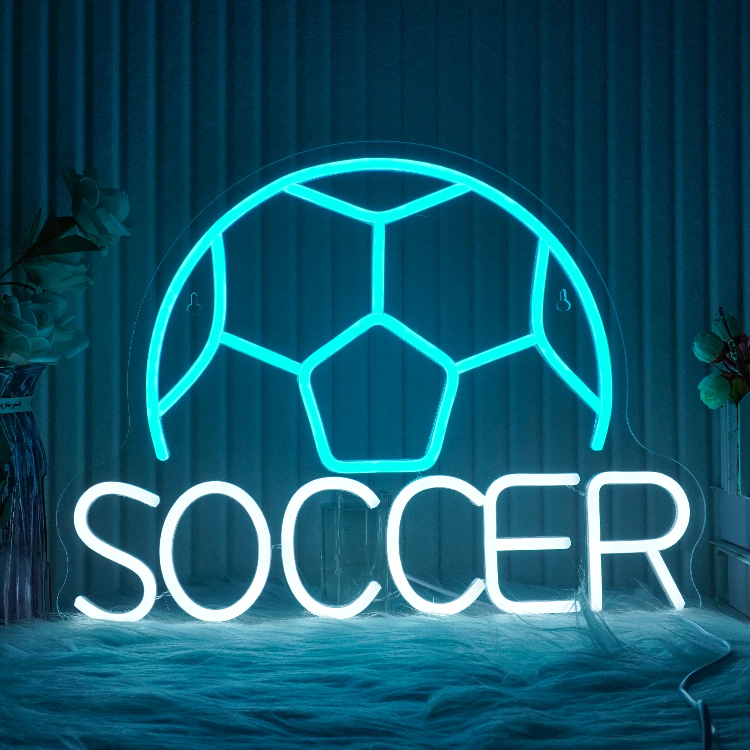 Soccer Ice Blue Neon Signs USB Powered Bedroom Dimmable Ball Sign Neon Lights For Home Bedroom Shop Decor Club Kids Gifts