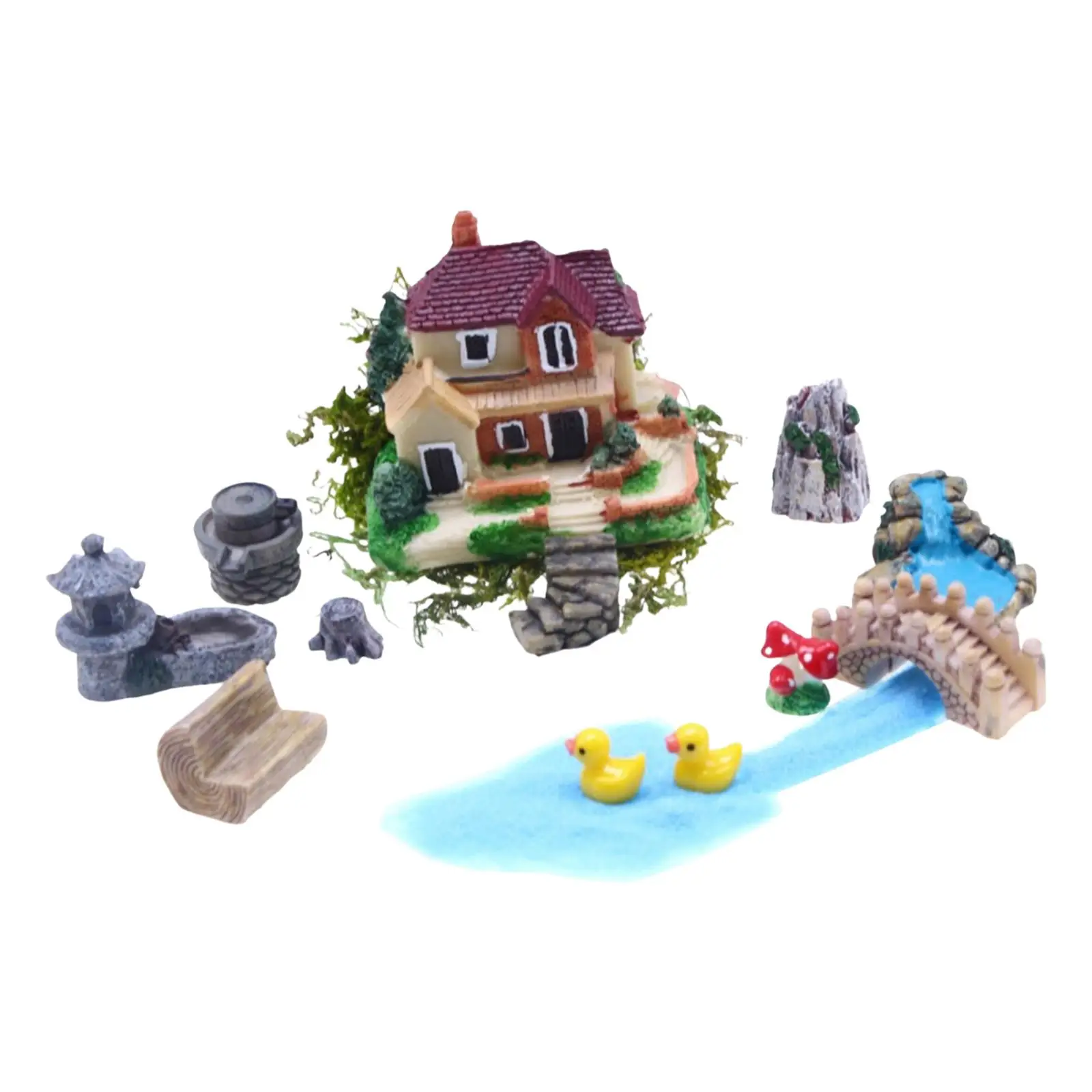 1/12 Villa Garden Model Set Fairy Garden for Tabletop Desk Decor DIY Scenery