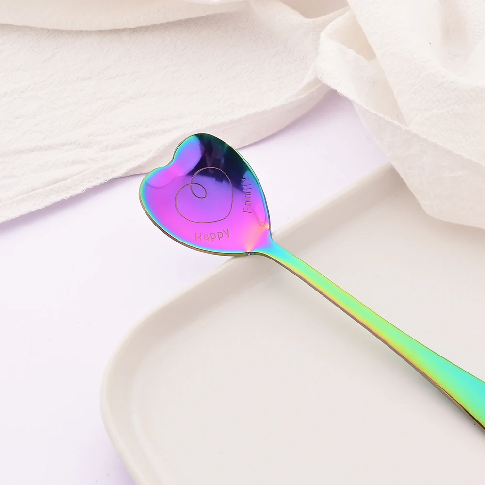 6Pcs Rose Gold Heart Shape Coffee Spoon Dessert Sugar Stirring Spoons Teaspoon Dinnerware Stainless Steel Kitchen Accessories