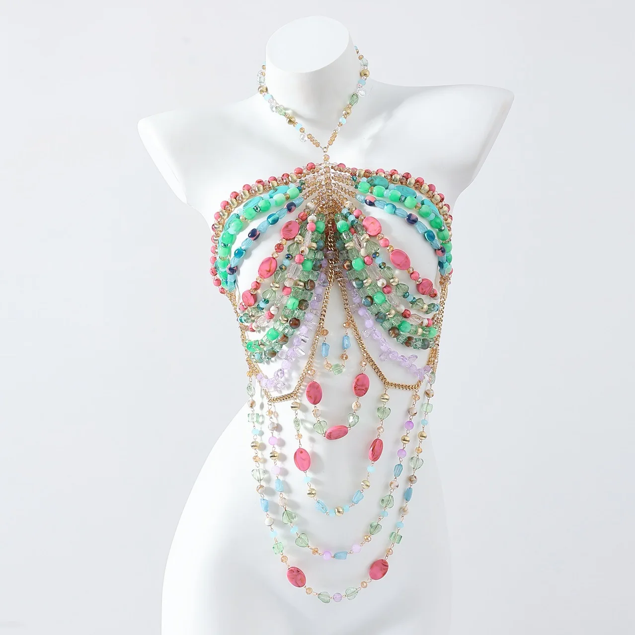 Adjustable Body Chain Bead Top, Colorful Irregular Shaped Acrylic Jewelry Hanging Neck Strap, Hollowed Out Body Accessory