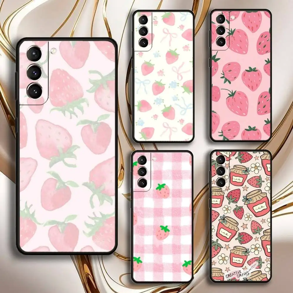 

Sweet Strawberry Phone Case For Samsung GalaxyA13,21s,22,31,32,52,53,71,72,73,Soft Black Shell
