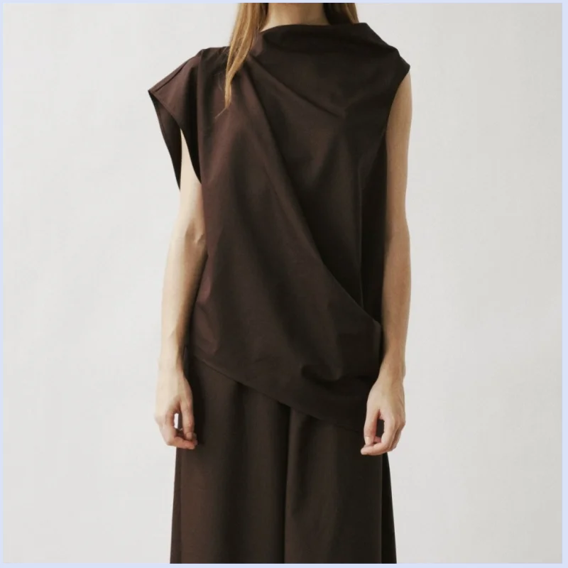 26 year new design asymmetrical sleeveless women's lazy style short sleeved top with temperament