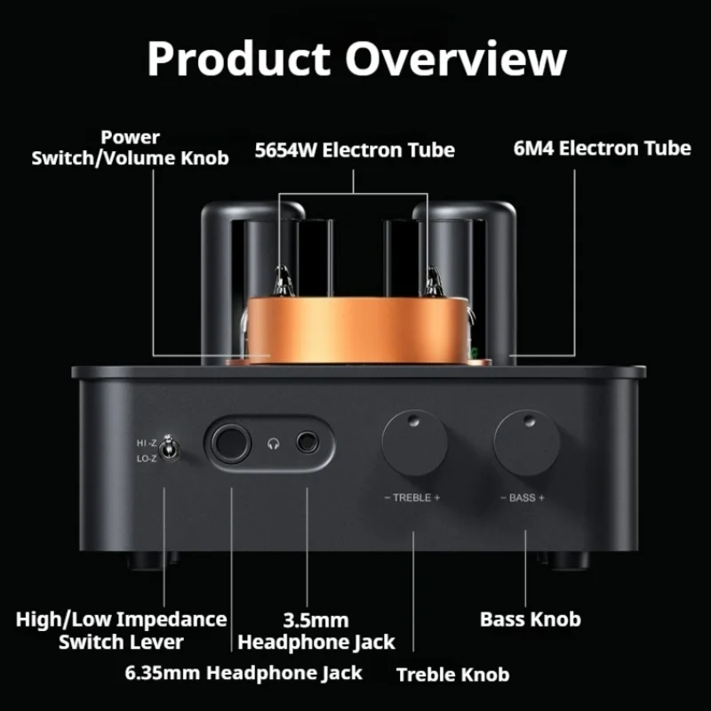 

Усилитель для наушников GR70 класса А, двухканальный ламповый предусилитель 5654W/6Ж4, HIFI аудиоусилитель с регулировкой высоких и низких частот, 3.5мм и 6.35мм