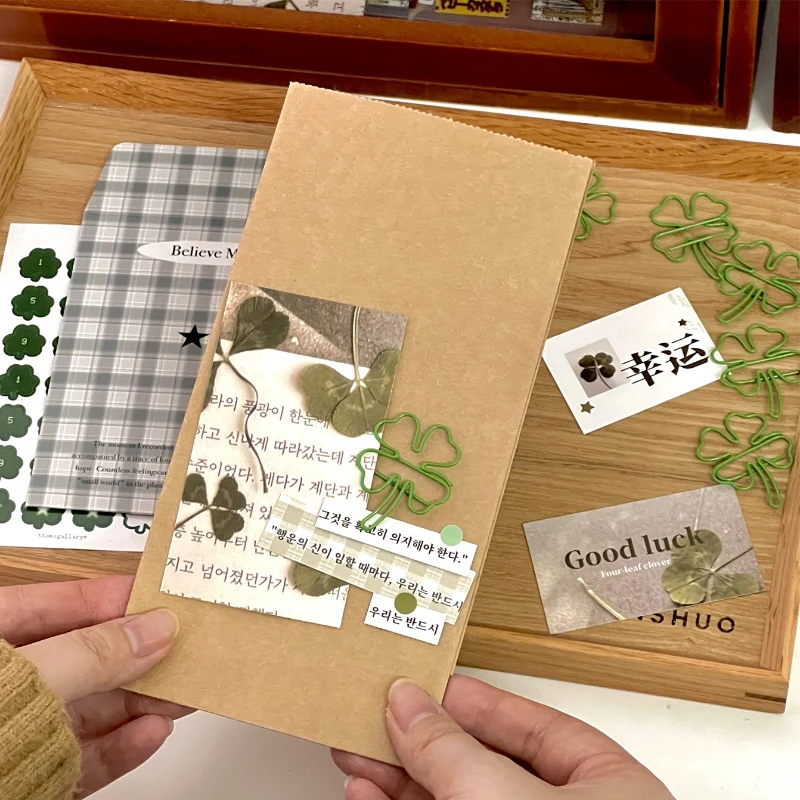 10/20/30pcs/set Aesthetic Clover Paper Clips Gift Set- Ins Style Lucky Charm Journal Novelty Bookmark Clips for Scrapbooking