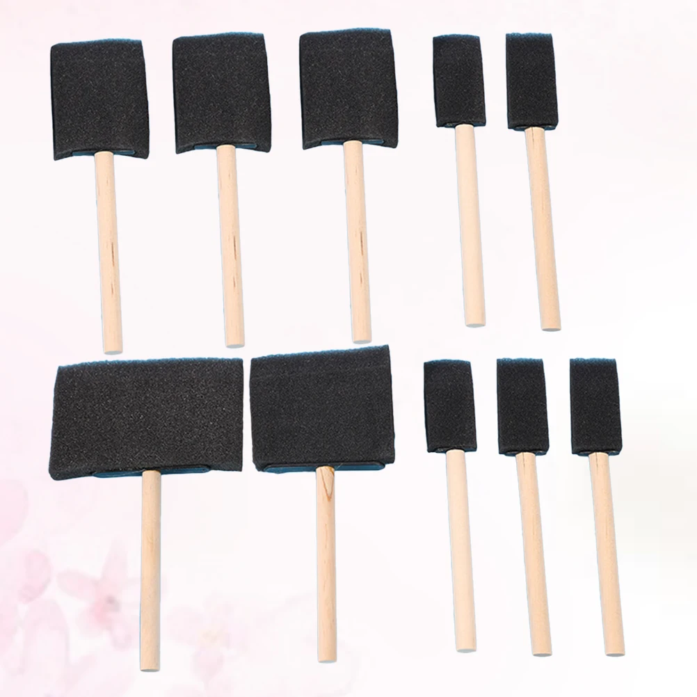 

10 Pcs Wooden Handle Sponge Brush Paint Small Paintbrush Round Bamboo Child Brushes Craft Art Drawing