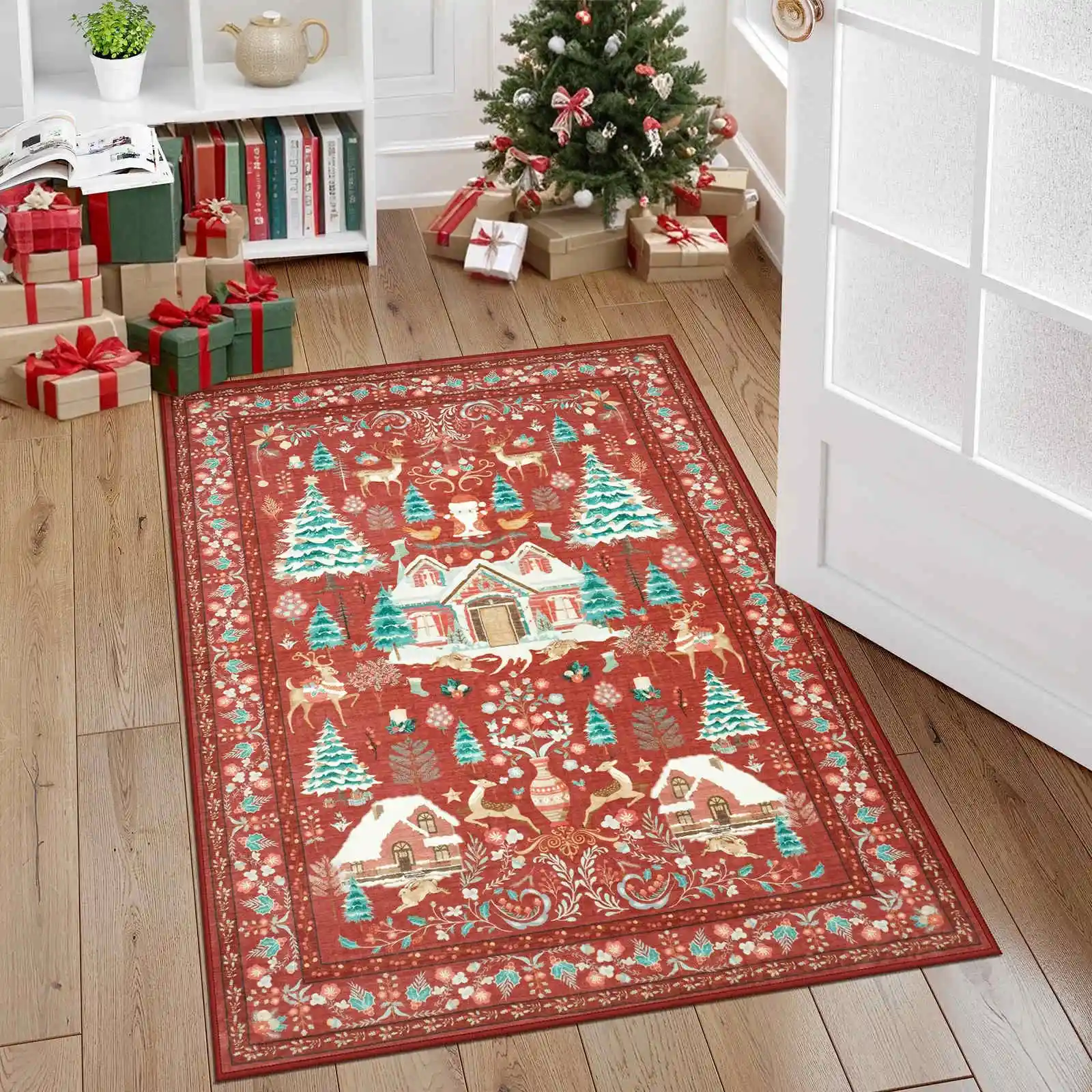 Türkiye Persian Living Room Carpet Retro Christmas Tree Bedroom Bedside Rug Hotel and Homestay Christmas Decoration Rug Non Slip